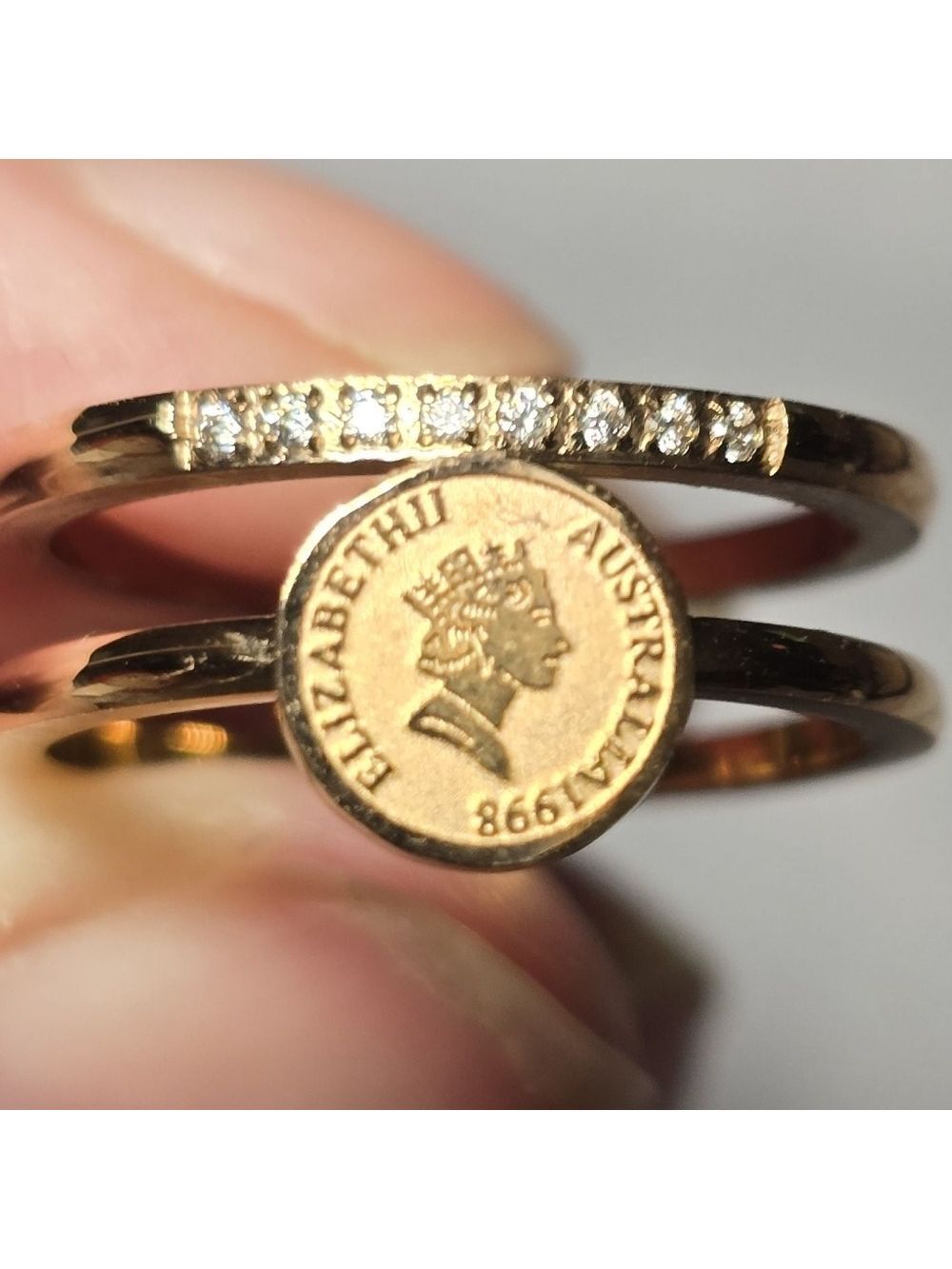 Elegant Gold Coin Ring with Diamonds